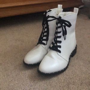 White Faux Leather Pointed Toe Boots